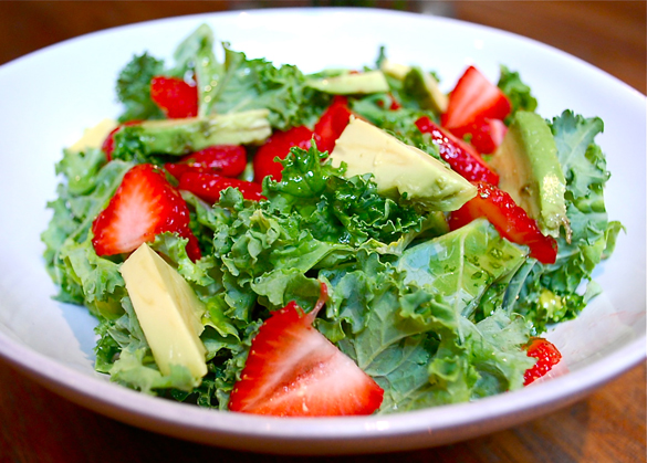 Recipe: Strawberry Kale Salad with Cilantro-Honey Dressing  |  makeitbetter.net