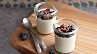 Sweet Corn Panna Cotta with Bacon & Blueberry Sauce Recipe