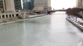 The Frozen Chicago River in the middle of winter. Photo by Heather Leszczewicz.