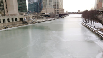 The Frozen Chicago River in the middle of winter. Photo by Heather Leszczewicz.