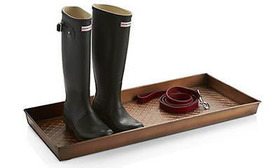 Home: Crate & Barrel copper boot tray
