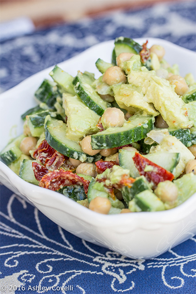 Creamy Cucumber, Avocado, Chickpea and Sun-Dried Tomato Salad from Big Flavors From a Tiny Kitchen