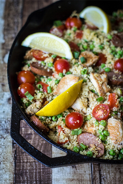 Cous Cous Paella With Sausage and Chicken from The Wanderlust Kitchen 