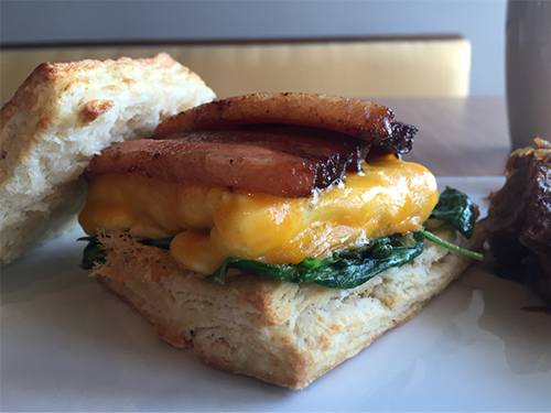 The Bacon, Egg & Cheese Biscuit Sandwich from Solstice Restaurant