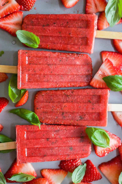 Strawberry Basil Popsicles from Bests and Bites