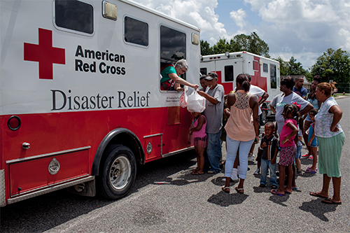 August 21, 2016. Eunice, Louisiana. Red Cross hot meal distribution during flood relief response. Eunice, St. Landry Parish, Louisiana. Photo by: Marko Kokic/American Red Cross