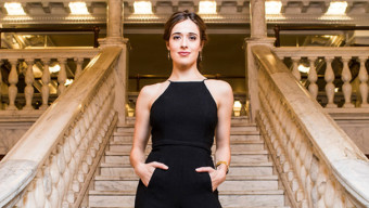 "Chicago PD" star Marina Squerciati on the grand staircase at the Chicago Athletic Association Hotel. (Photo by Todd Rosenberg)