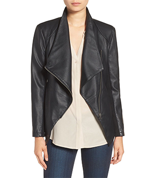 BB Dakota Carmen Faux-Leather Drape Front Jacket