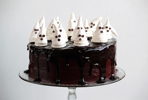 Halloween Recipes: Chocolate Fudge Cake With Ghost Meringues from A Pastry Affair