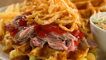 Pulled Pork on Crispy Jalapeño Waffles at Granite City Food & Brewery