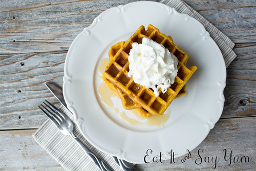 Recipe: Pumpkin Buttermilk Waffles from Eat It and Say Yum