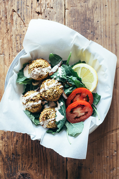 Recipe: Baked Falafel with Kale, Shallots and Sumac-Tahini Sauce from My Name Is Yeh