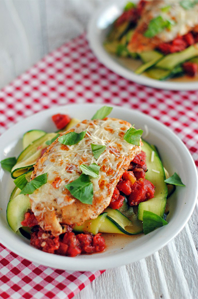 Recipes: Chicken Parmesan With Zucchini Noodles from The Cake Chica