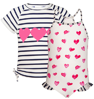 Sun Protective Clothing: Hearts Classic Swimsuit & Rash Top Set from Snapper Rock