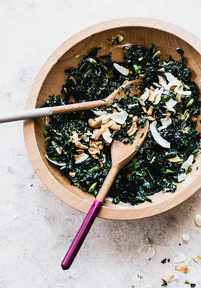 8 Fresh Recipes Using Seasonal Produce: Coconut Cashew Kale Salad from Heartbeet Kitchen