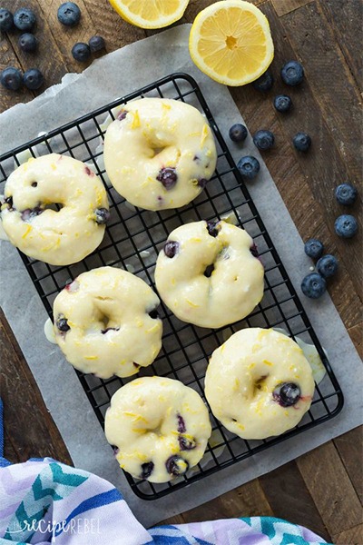 blueberry recipes: Blueberry Lemon Doughnuts from The Recipe Rebel