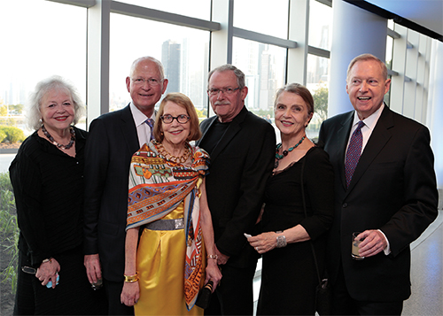 Jill Isselhard (Chicago), Carl D. Thoma and CST Board Member Marilynn Thoma (Chicago), Therese and Thomas Daugirdas (Wilmette), and Terry Isselhard (Chicago) in the lobby of The Yard at Chicago Shakespeare which adjoins to the Theater’s existing venue.