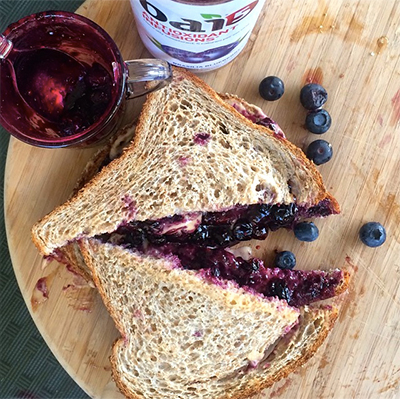 school lunch ideas: Gooey PB & J with Homemade Blueberry Chia Jam from TheWholeTara