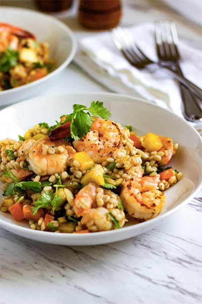 seafood recipes: Pineapple Shrimp Barley Salad from Kevin Is Cooking
