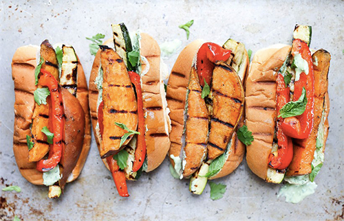 vegetarian recipes: Grilled Sweet Potato and Vegetable Sandwiches from Oh My Veggies