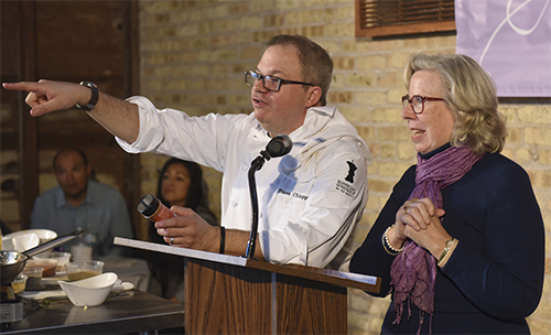 Karen Dove Cabral Foundation: Five-star Chef Steve Chiappetti and foundation Executive Director Kathleen Dove address donors.