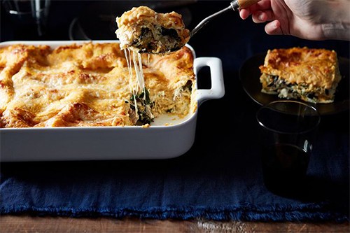 casserole recipes: Food 52’s Kale and Italian Sausage Lasagna with Pumpkin Béchamel