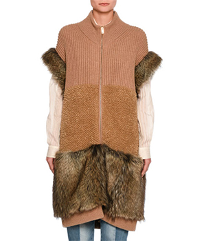 ski clothes: Stella McCartney Virgin Wool & Faux Fur Vest, Neiman Marcus