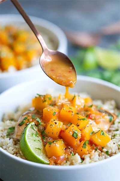 healthy recipes: Mango Chicken with Coconut Rice from Damn Delicious