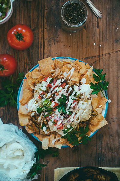 nachos recipes: Shawarma Nachos with Hummus, Labneh and Israeli Salad from My Name is Yeh