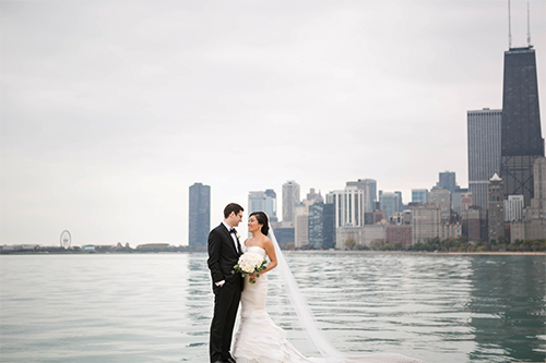 weddings: Young Moon and Matthew Saretsky (Chicago skyline)