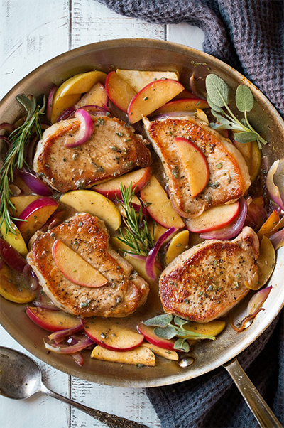 winter produce: Pork Chops with Apples and Onions from Cooking Classy