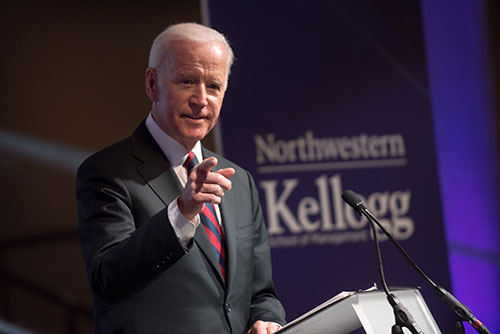 Joe Biden during a recent speech at Northwestern University