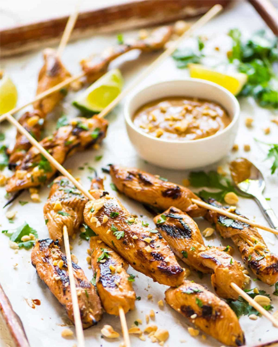graduation party recipes: Satay Chicken with Peanut Dipping Sauce from Well Plated