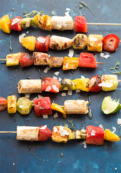 graduation party recipes: Honey Lime Grilled Fruit Skewers from Love and Zest
