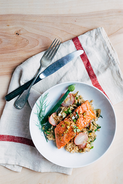 brunch recipes: Broiled Salmon with Fennel and Radish Risotto from Brooklyn Supper