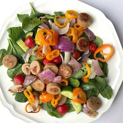 healthy lunches: Sharon Lehman's salad with chicken sausage