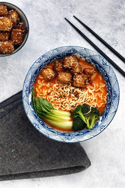 recipes that reduce food waste: Curry Ramen with Crispy Baked Tofu from Well Vegan
