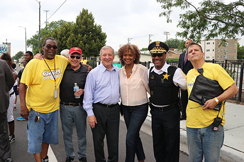BUILD’s 2nd annual Summer of Opportunity in Chicago: Clifton "Booney" McFowler, Bud Schwarzbach, Dick Durbin, Camille Lilly, Cmrd. Ernest Cato, and Andrew Wade