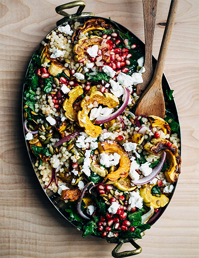 Fall Recipes: Pearl Couscous and Roasted Delicata Squash with Kale and Pomegranate from Brooklyn Supper