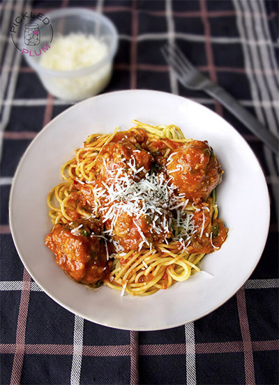 Thanksgiving turkey recipes: Spaghetti with Turkey Meatballs from Pickled Plum