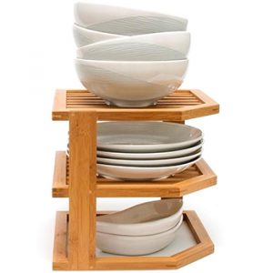 kitchen organization: Lipper International Bamboo 3-Tier Corner Shelf, $18, The Home Depot