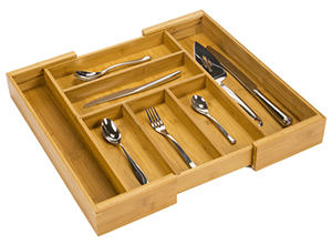 kitchen organization: Expandable Bamboo Cutlery Tray, $22 each, The Container Store