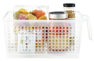 kitchen organization: Clear Handled Storage Baskets, $3-4 each, The Container Store