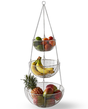 kitchen organization: Silver Hanging Wire Fruit Basket, Tiered, $70, Williams Sonoma