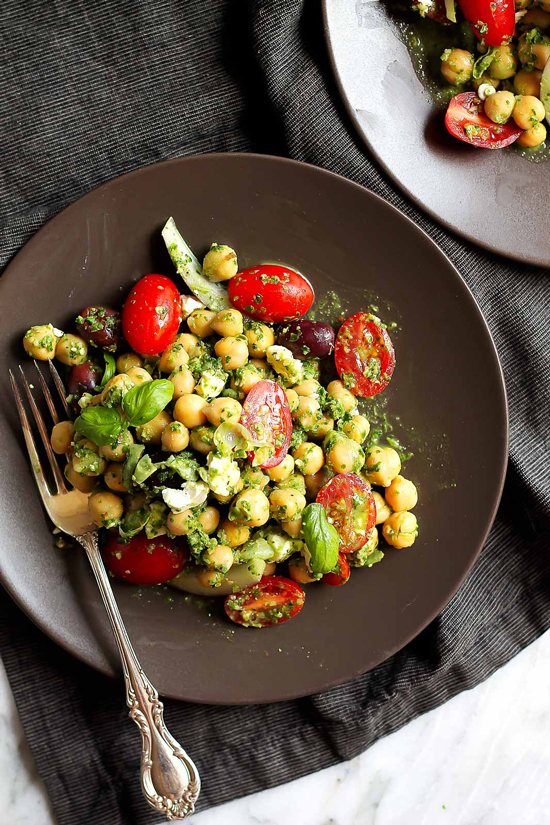 Salad Recipes: Mediterranean Pesto Chickpea Salad from Ambitious Kitchen