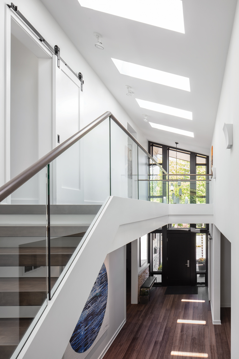 The front foyer of a green home designed by Kipnis Architecture and Planning