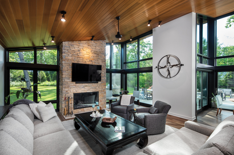 The family room in a green home designed by Kipnis Architecture and Planning