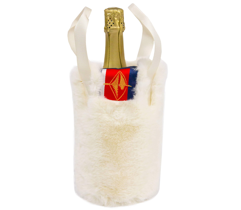 Pretty Rugged Luxe Faux Fur White Mink Wine Holder for Breast Cancer Awareness Month