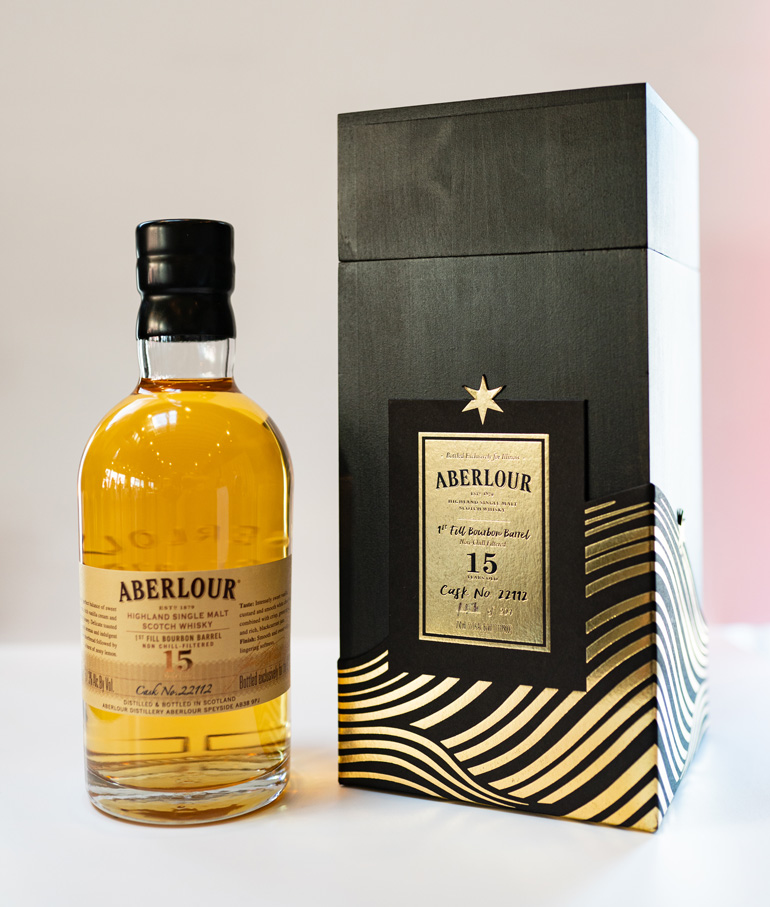 gifts for foodies: Aberlour 15-Year-Old Single Ex Bourbon Cask #22112 2019 — Chicago Limited Release