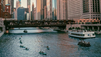 kayakers on chicago river by fromchiwithlove